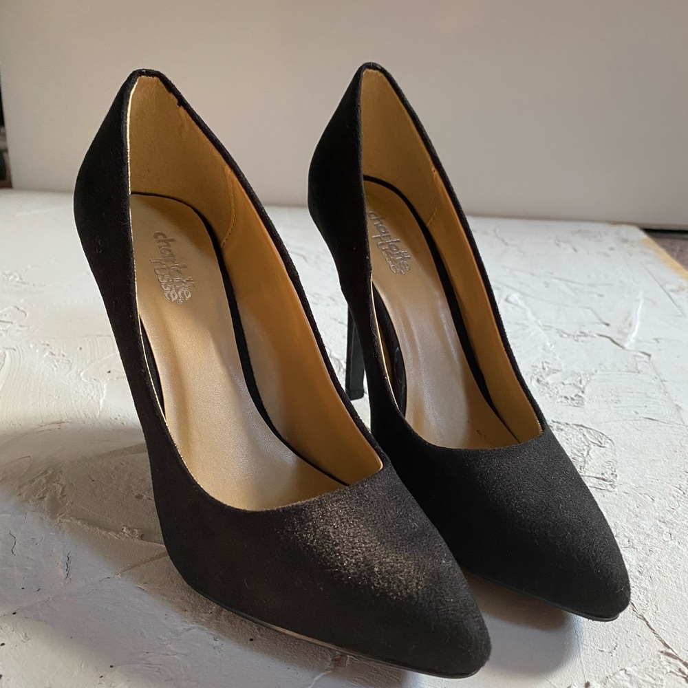 Charlotte Russe black suede heels, day to night wear, worn once, US 7.